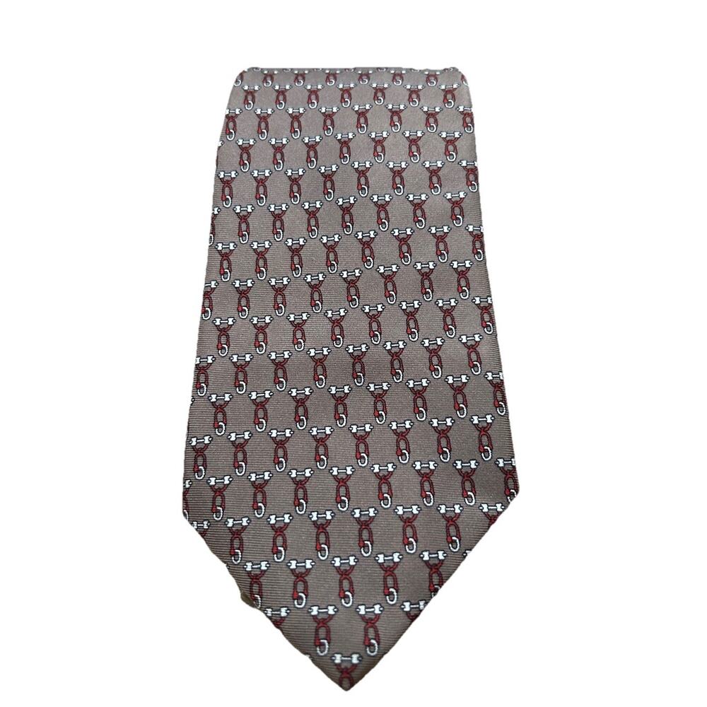 Vtg Oscar de la Renta Men’s Tie Brown Silk Horsebit Equestrian Classic Old Money